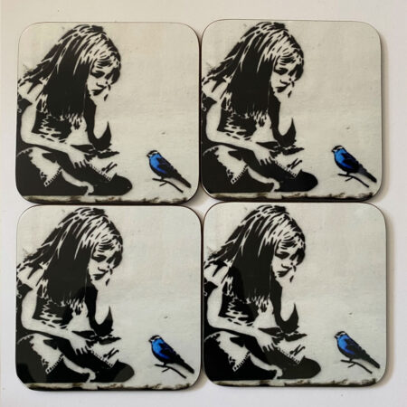 Firecracker Art by Denise Chesterfield Artist Coasters Banksy Blue Bird Coaster 001